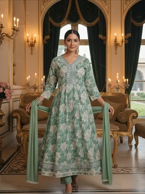 Mint green anarkali set